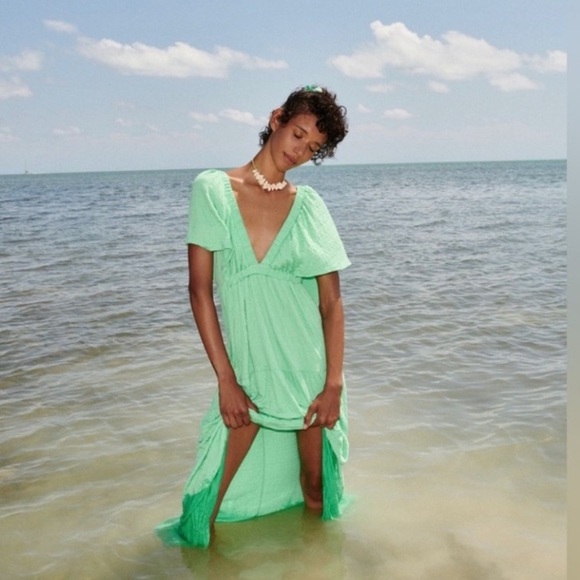 NWT FREE PEOPLE LA LA MAXI DRESS, TURQUOISE, XS, SOLD OUT COLOR - Picture 4 of 15